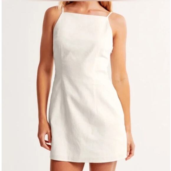 Abercrombie & Fitch Dresses & Skirts - Abercrombie & Fitch Linen High Neck Strappy Mini Dress Cream Coastal Beach L New